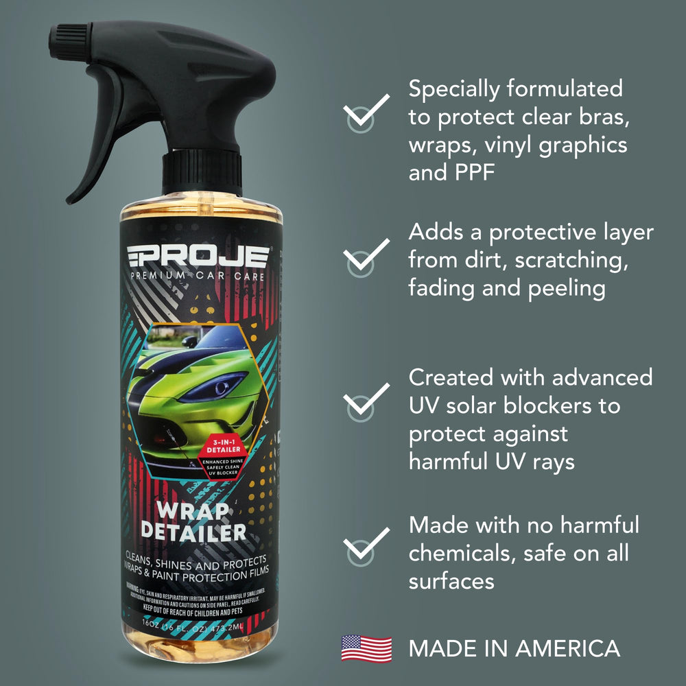 PROJE' Wrap Detailer spray-action applying a cleaning layer on the wrap