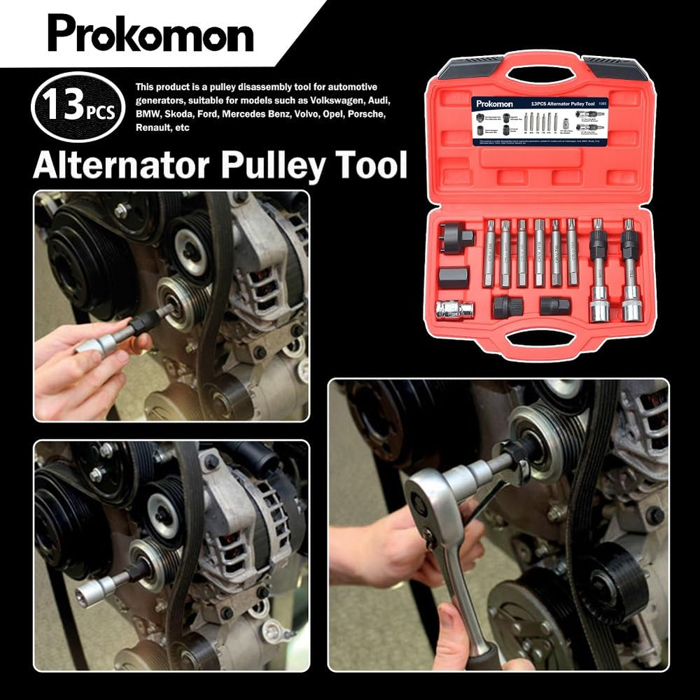 Prokomon Bosch-type spline bits enabling secure pulley removal