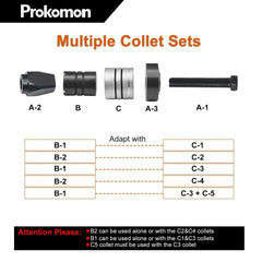 Prokomon aircraft-grade aluminum collets ensure light, strong expansion.