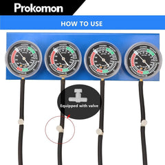 Prokomon carb sync tool installed on bike demonstrates multi-carb balancing capability
