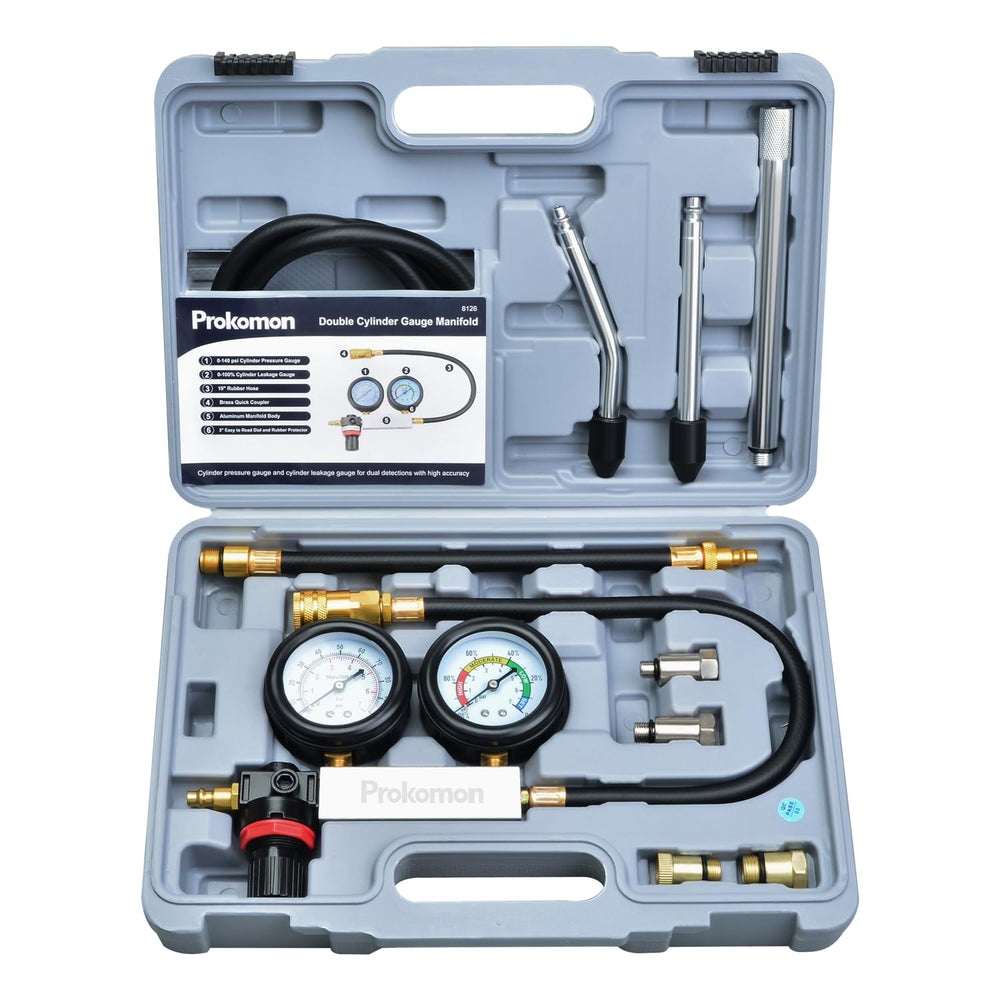 Prokomon engine cylinder leak-down tester kit dual gauge for quick diagnostics