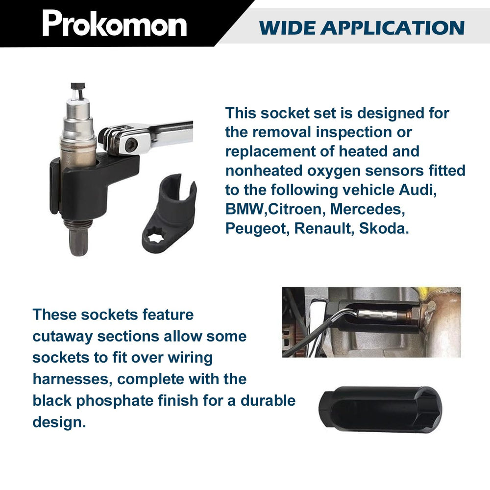 Prokomon oxygen sensor socket 3/8" drive compatible with common ratchets.