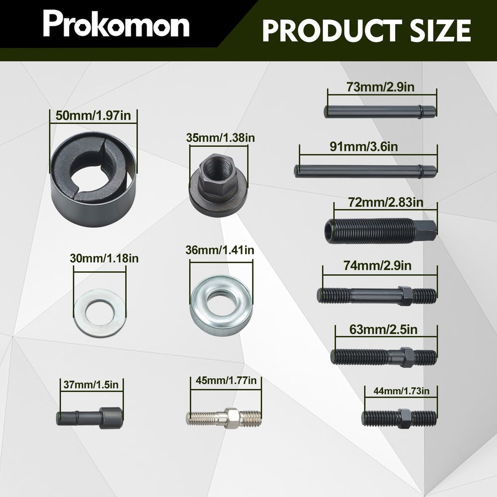 Prokomon water pump pulley remover compatible with multiple engine setups.