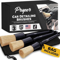 PROPER DETAILING CO. premium brush set with soft boar hair handles for gentle cleaning