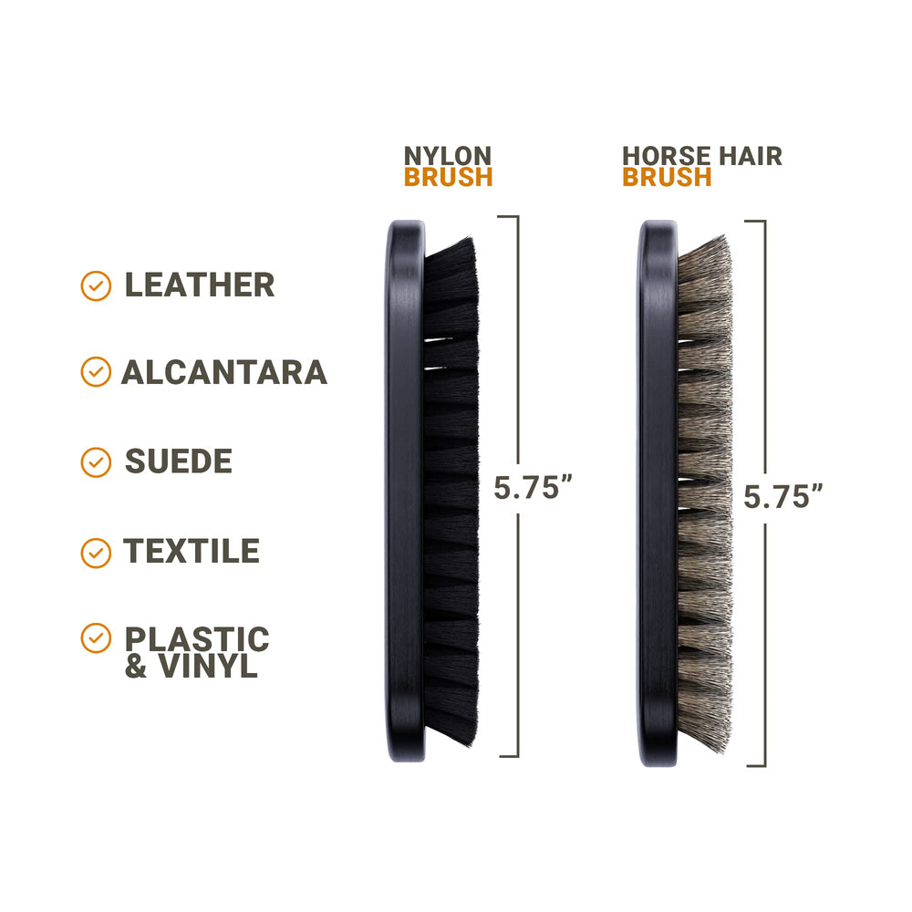 PROPER DETAILING CO. alcantara cleaning brush highlights delicate texture and dirt removal