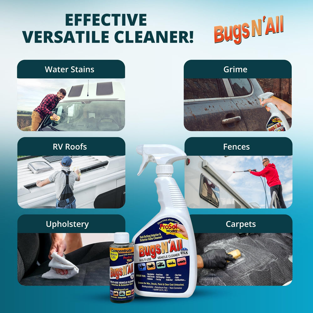 PROSOL WORKS Bugs N’ All surface-cleaner-application demonstrated with a spray and wipe.