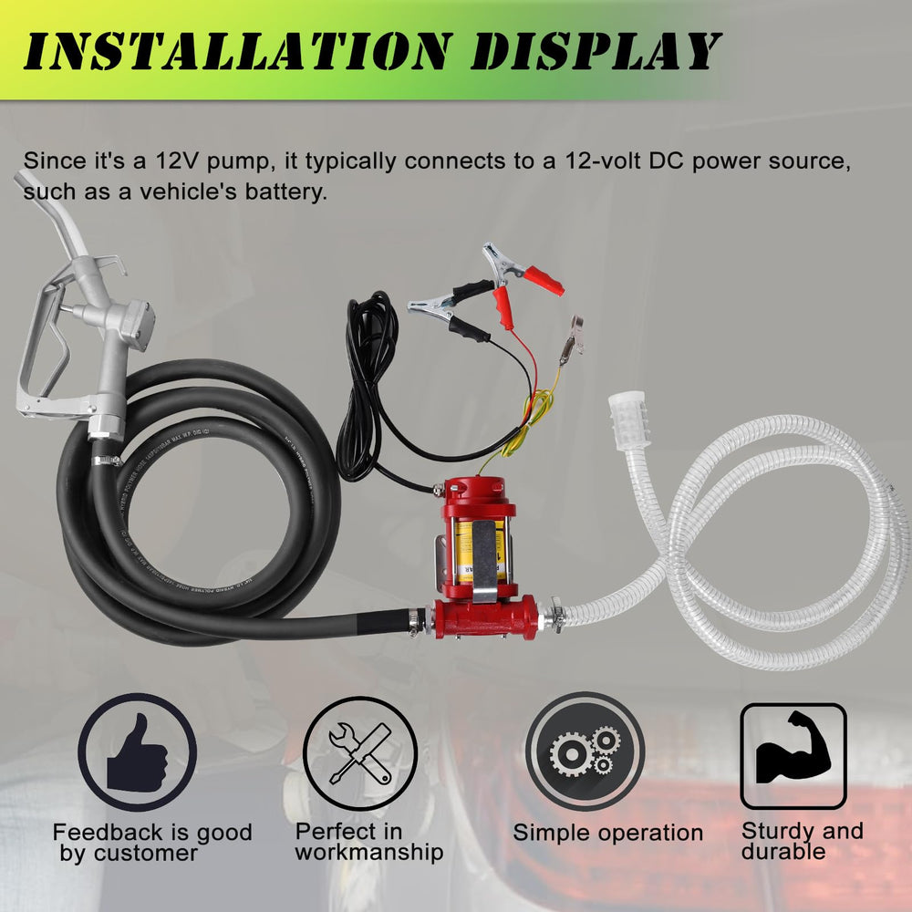 PRUNkuar 12V transfer pump with hose and nozzle ready for use