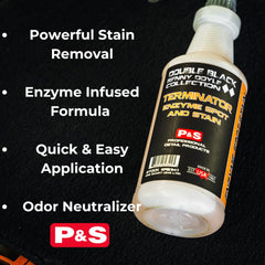 P&S Terminator enzyme spray-pump shows how to apply for spot treatment on carpets