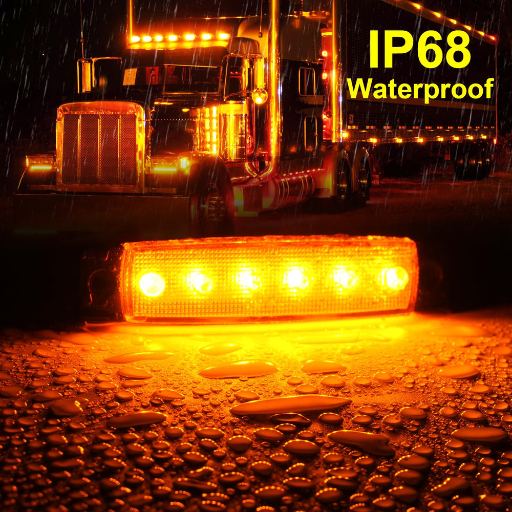 PSDriQQ six LED amber marker light glowing brightly at dusk