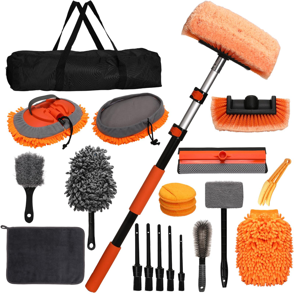 PuliKit 21Pcs car wash kit extended pole for hard-to-reach surfaces.