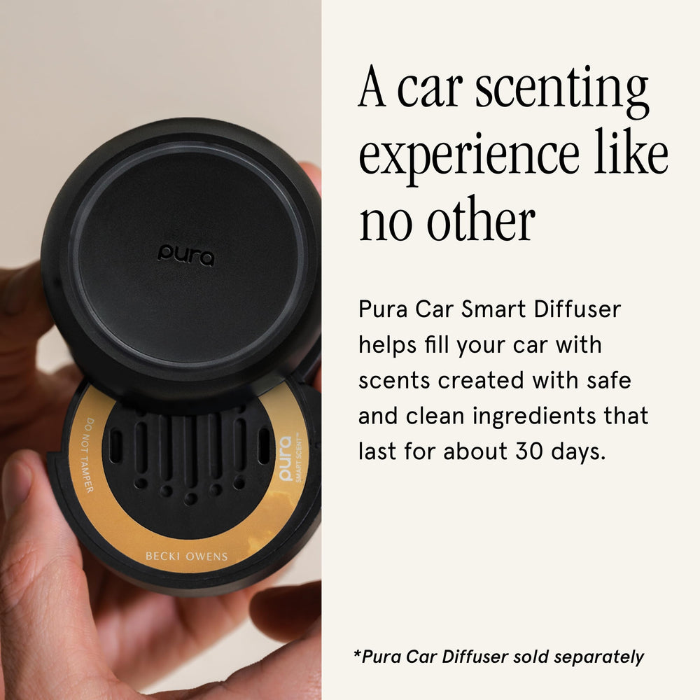 Pura app control for car diffuser lets you adjust scent anytime.