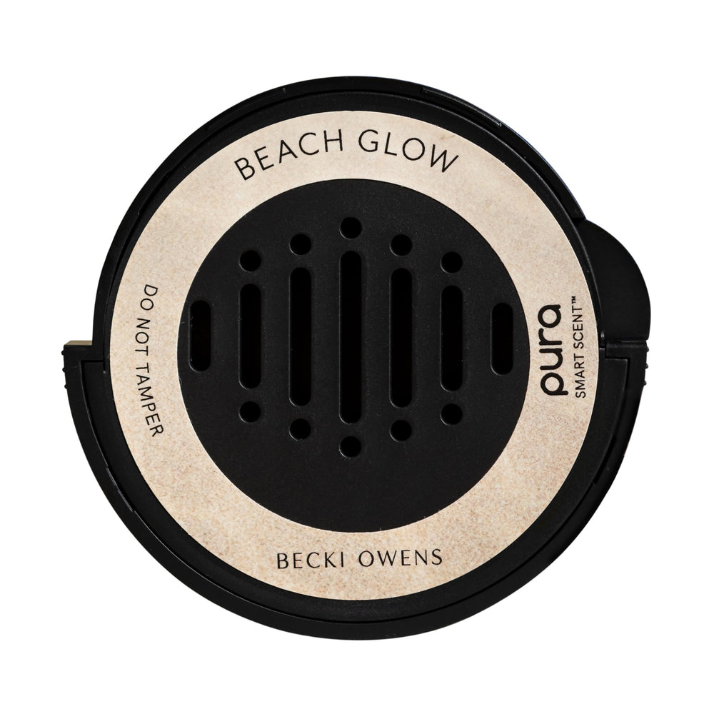 Pura Becki Owens Beach Glow packaging highlights premium car diffuser refill for spring scent