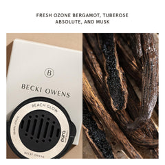 Beach Glow scent notes with violet, peach, orange, and sandalwood for a refreshing ride