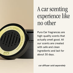 Pura car scent refill lemon verbena app-control screen demonstrating scent settings.
