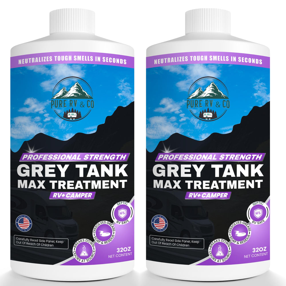 Pure RV grey tank treatment pour shows fast dosing for smoother tank flow