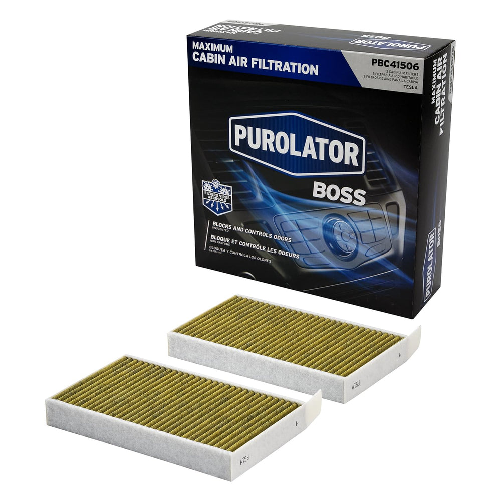 Purolator BOSS filter packaging with Febreze freshness and carbon filtration