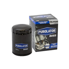PurolatorBOSS PBL25288 oil filter packaging highlighting durable construction for harsh conditions.