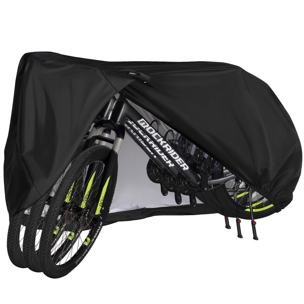 Puroma bike cover over a single bike providing rain protection and dust defense.