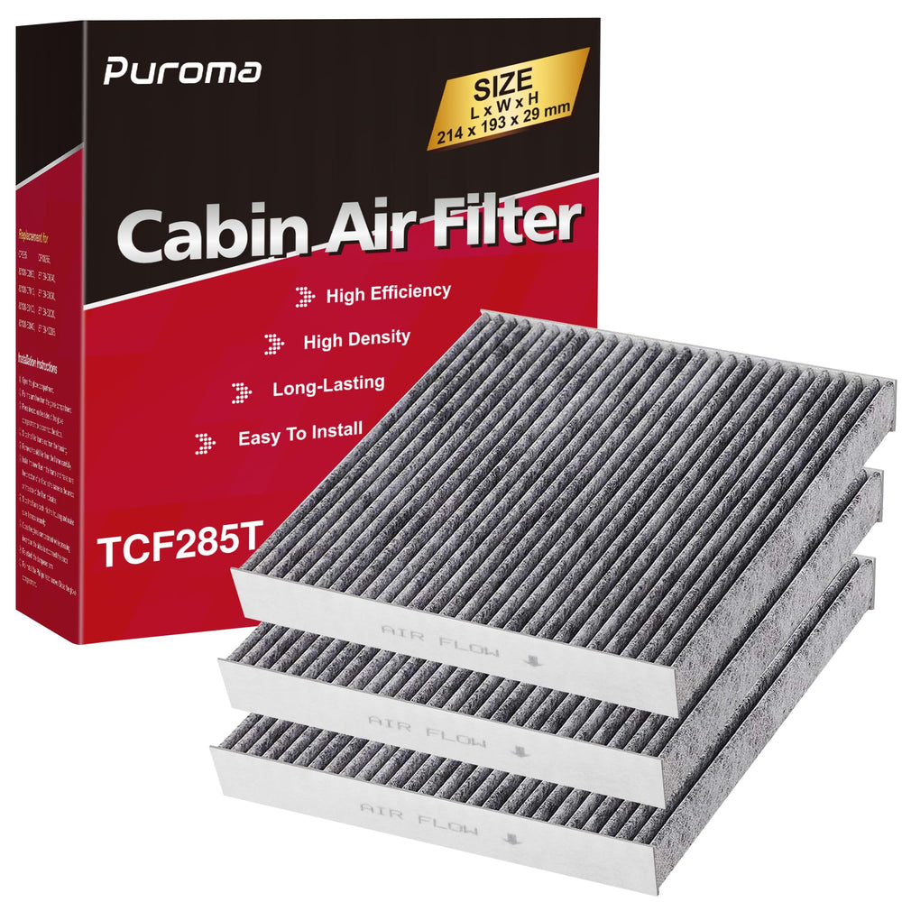 Puroma cabin air filter activated carbon pack reduces odors for a fresher cabin.