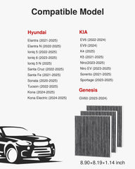 Puroma cabin air filter compatibility chart summarizes Hyundai, Kia, Genesis models.