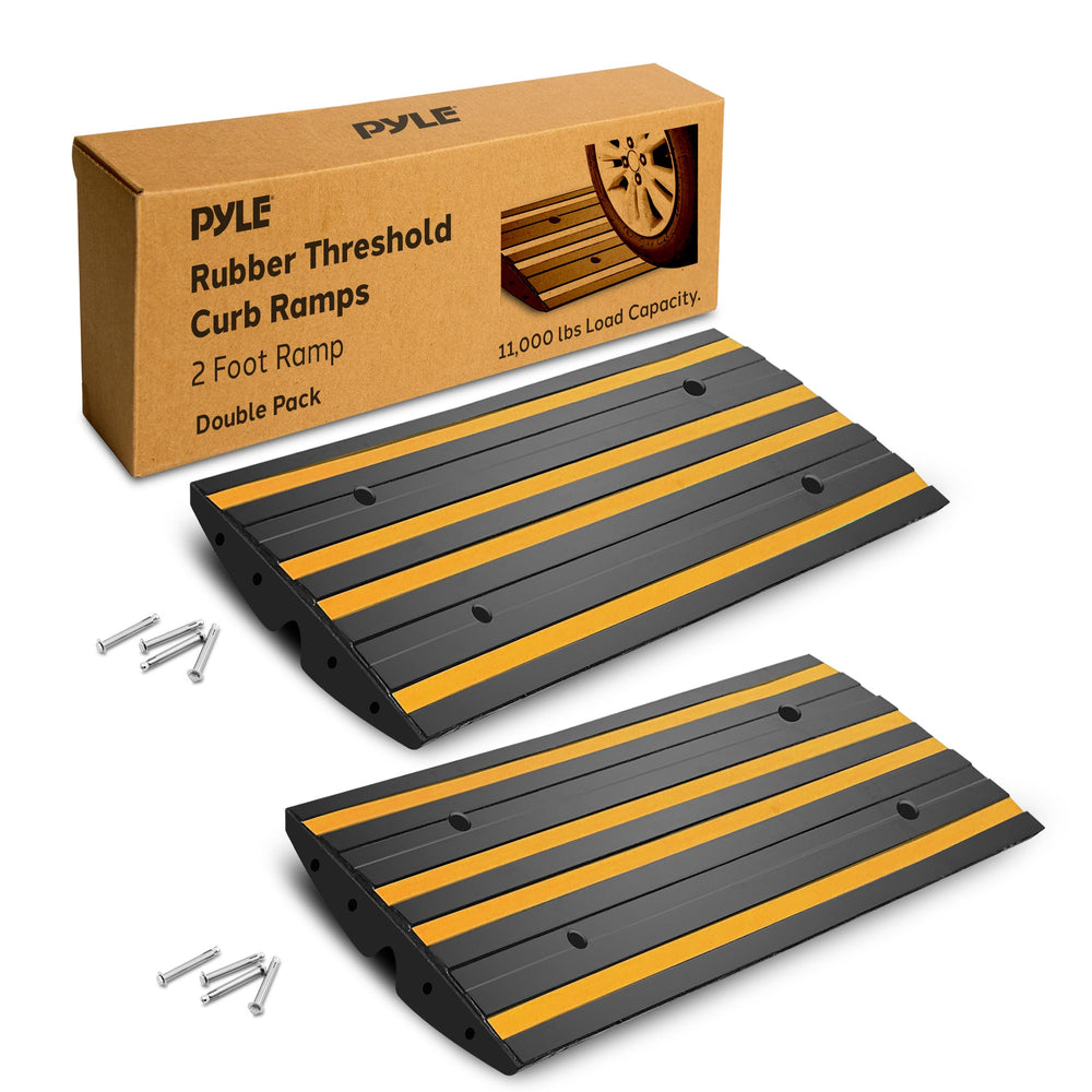 Pyle 2ft rubber threshold ramps with yellow strip for high visibility and grip.
