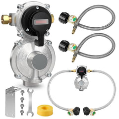 PYXGLAQ dual tank propane regulator with gauge for uninterrupted RV gas supply
