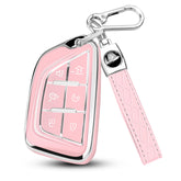 QBUC Cadillac key fob cover with chrome trim edges for premium look and protection.