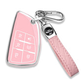 QBUC Chevy key fob cover with chrome pink trim protects against scratches