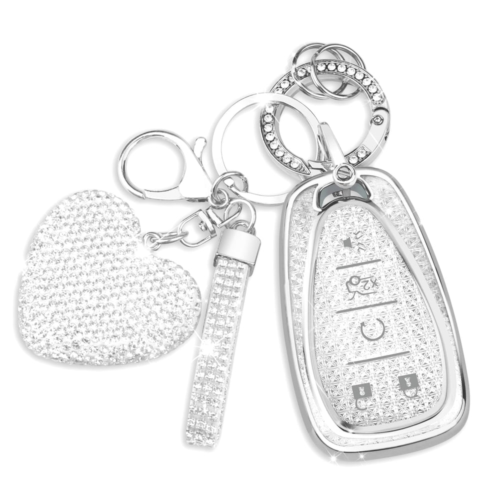 QBUC Chevy key fob cover with diamond keychain for stylish protection