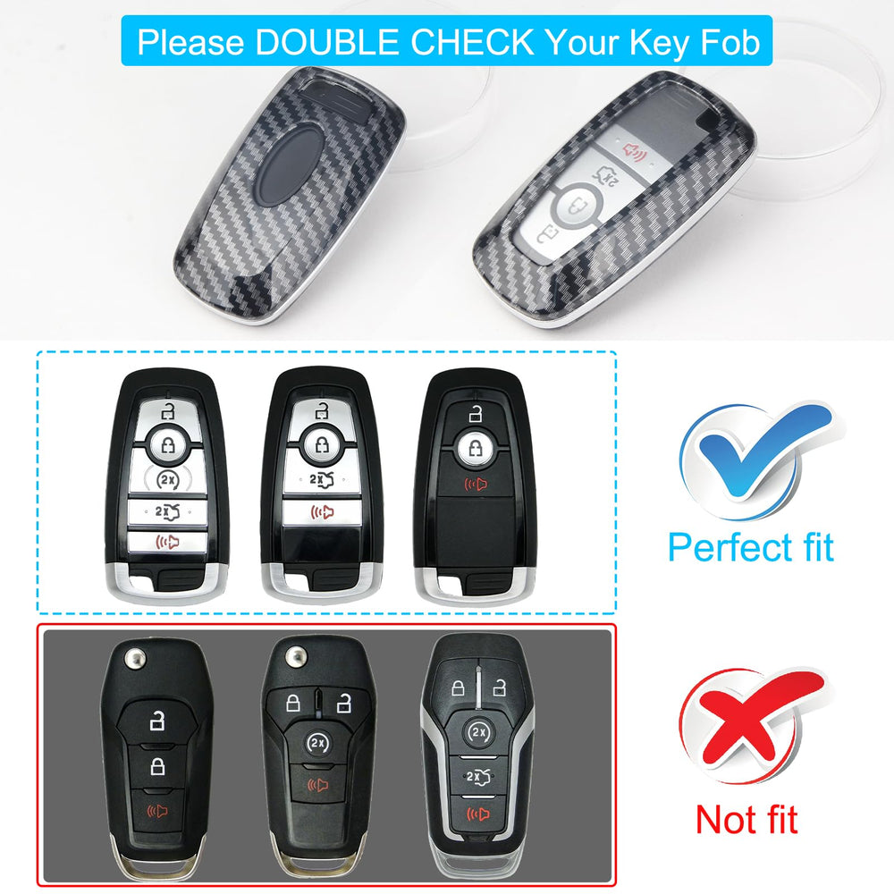 QBUC Ford key fob cover carbon fiber back view shows durable shell.