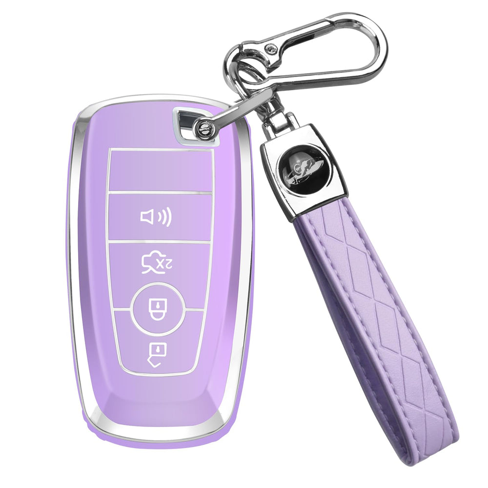 QBUC Ford key fob purple 4-button cover with stylish protection.