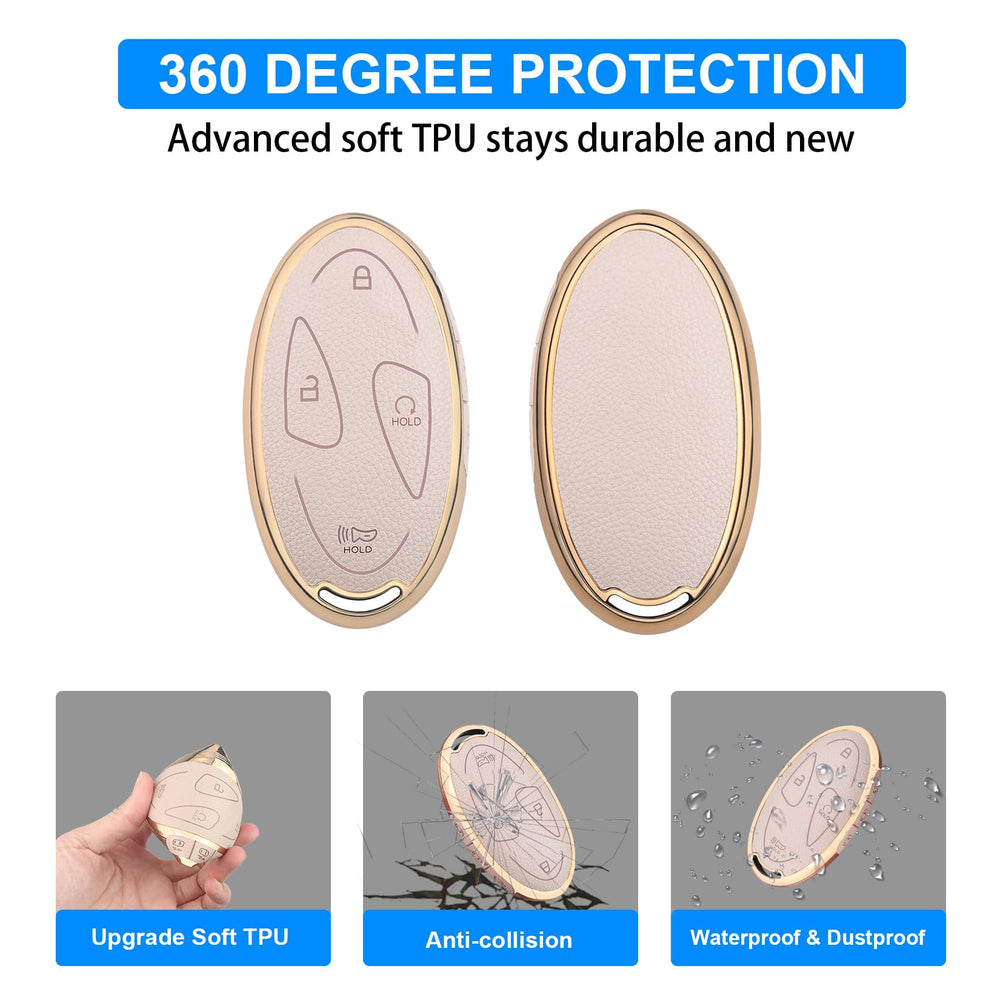 QBUC Hyundai key fob cover cream stitching closeup shows durable craftsmanship