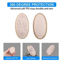 QBUC Hyundai key fob cover cream stitching closeup shows durable craftsmanship