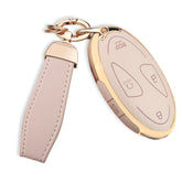 QBUC Hyundai key fob cover in cream upper leather offering premium grip