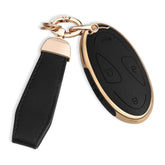 QBUC Hyundai key fob cover with leather upper and TPU grip for premium protection
