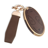QBUC Hyundai key fob cover in brown upper leather offers premium protection.