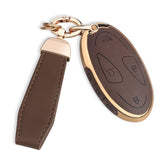 QBUC Hyundai key fob cover with upper leather for premium grip and style.