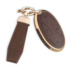 QBUC Hyundai key fob cover with upper leather for premium grip and style.