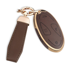 QBUC Hyundai key fob cover in brown upper leather offers premium protection.