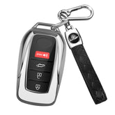 QBUC Toyota key fob cover in silver, front view, stylish protection and easy key identification.
