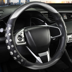 QCYP steering wheel cover in gray front view enhances protection and style