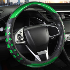 QCYP PU leather steering wheel cover round green 14-15 inch protects and refreshes the wheel