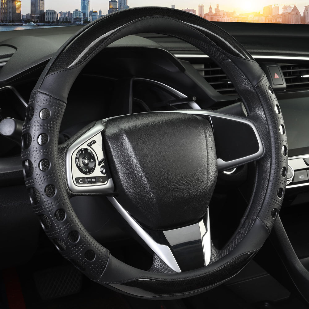 QCYP steering wheel cover showing anti-slip grip for secure handling.