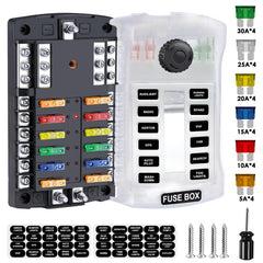 Qidoe 300A 12-way fuse box front view with LED indicators for quick fault detection.