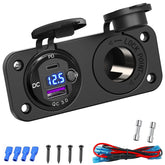 Qidoe cigarette lighter panel showing 12V USB port for versatile charging on the go