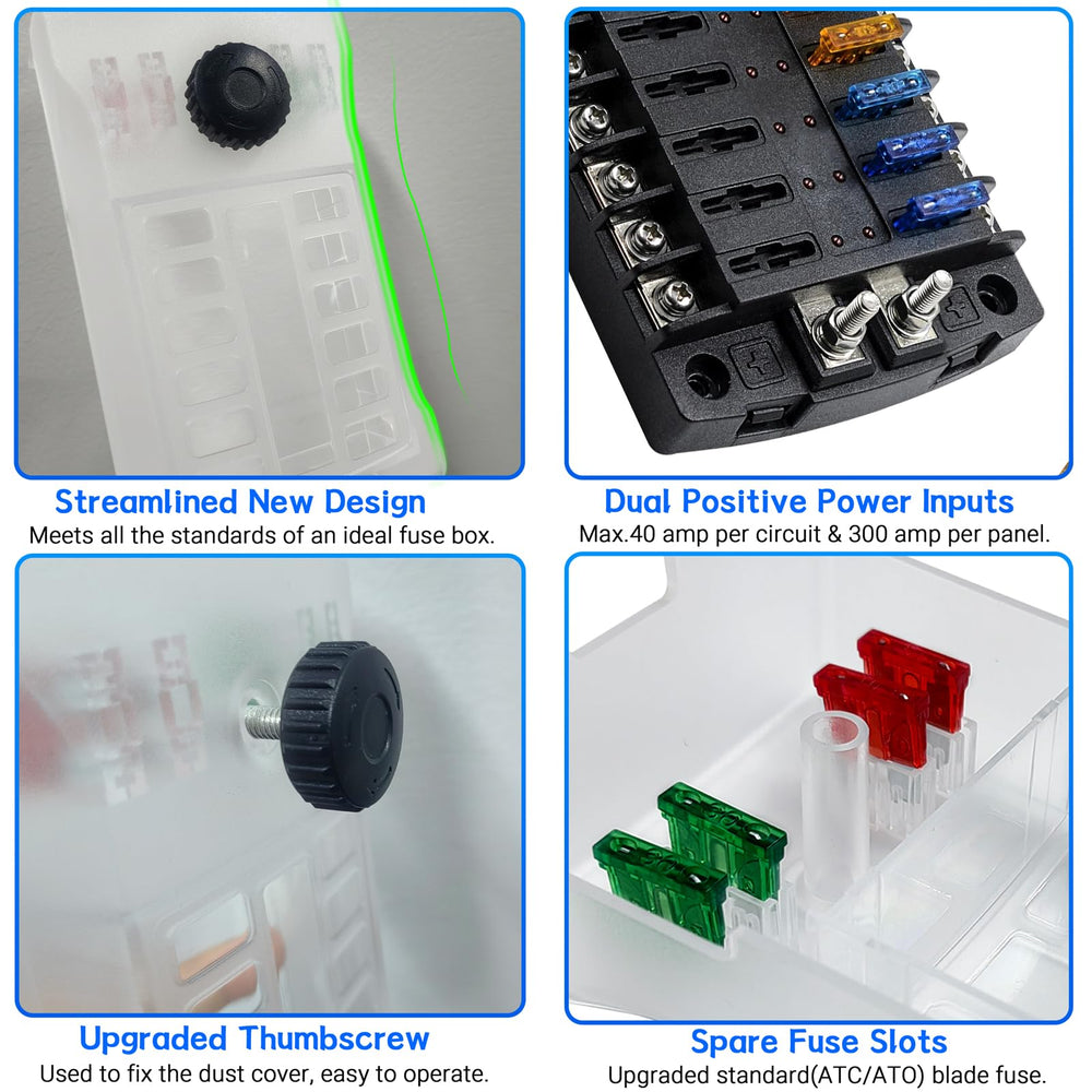 Qidoe LED indicators on fuse blades highlight blown fuses instantly.