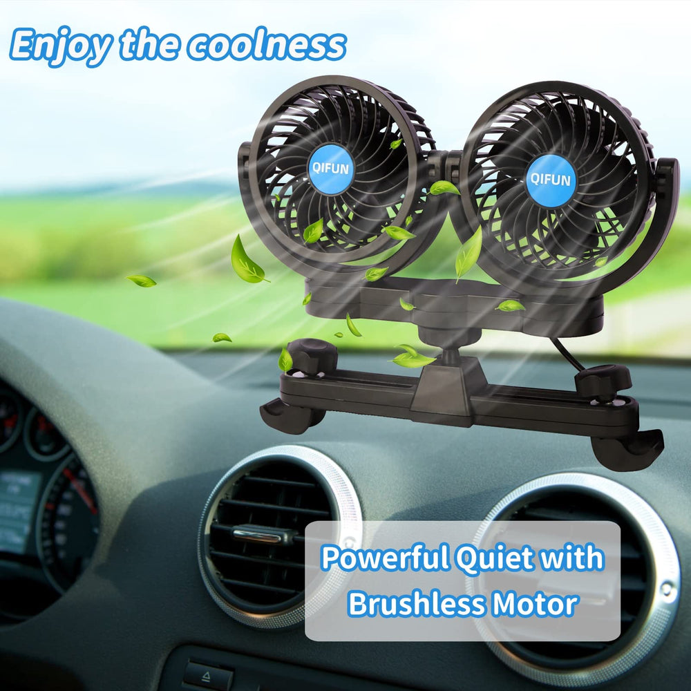 QIFUN car fan in use on backseat for immediate cooling.