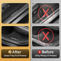 QINQINTU carbon fiber door sill protector for Model Y Juniper guards against scuffs.