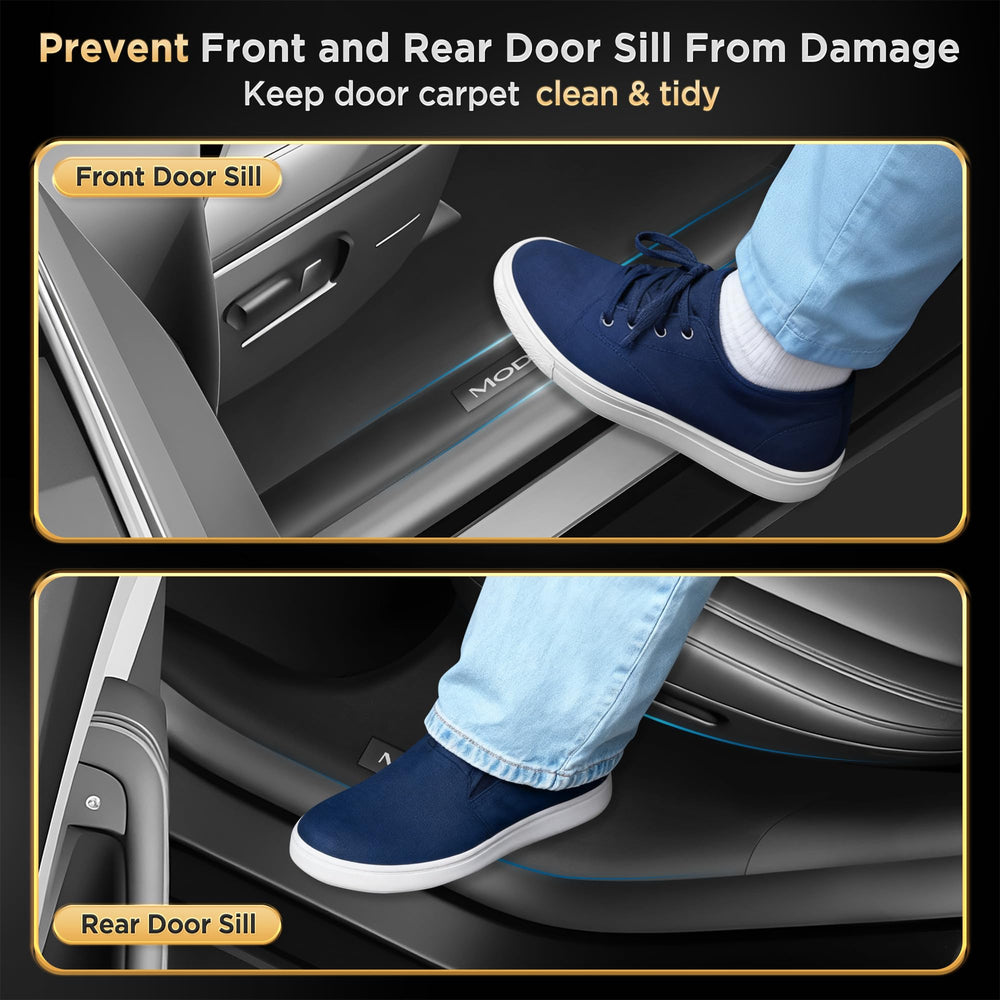 QINQINTU carbon fiber look door sill guard on Tesla Model Y Juniper
