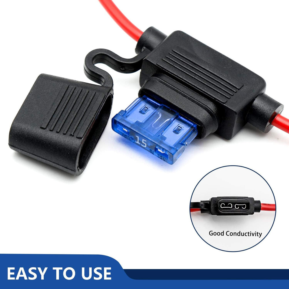 Qizpcer 12V inline fuse with 15A blade fuse installed